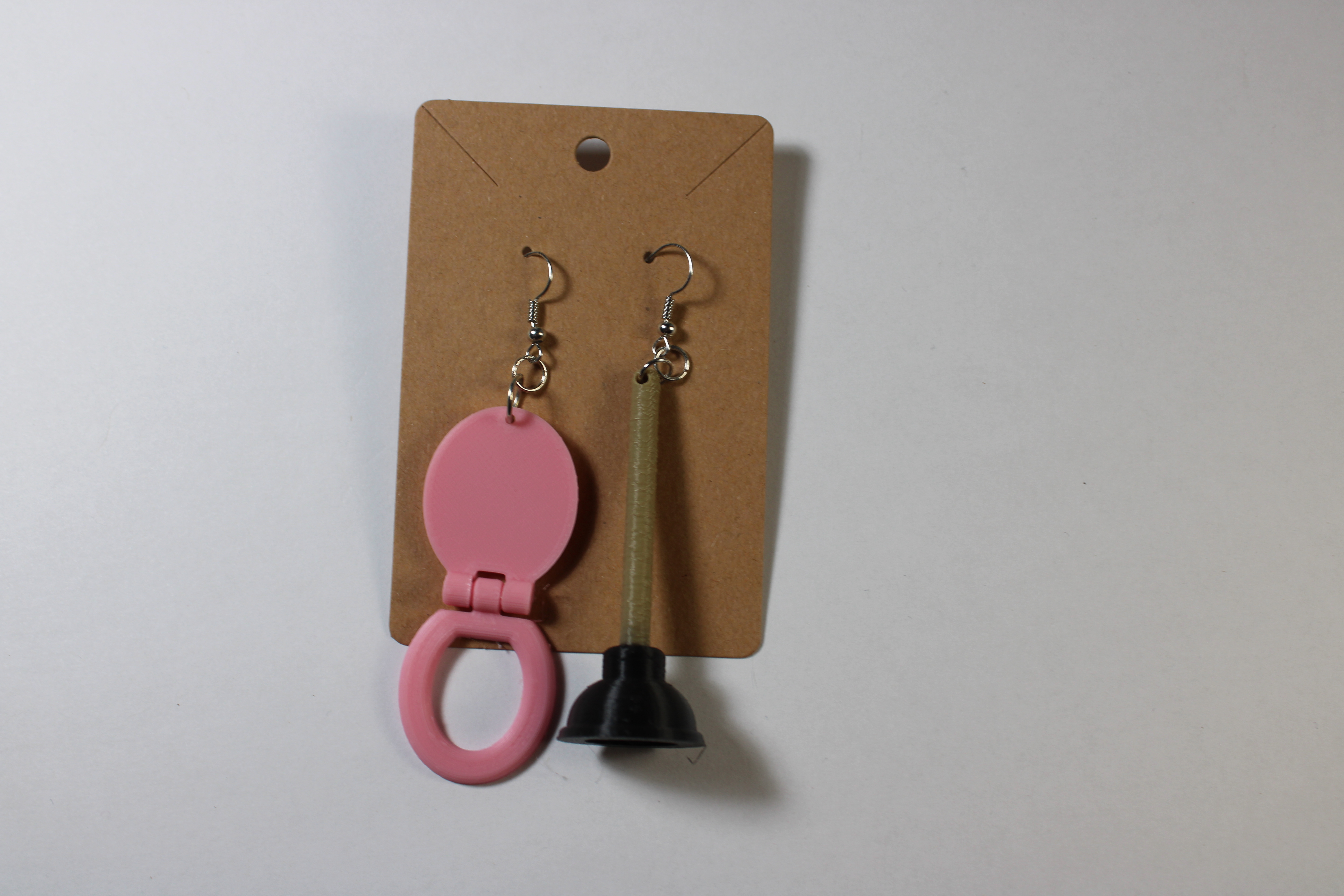 Pink Toilet Seat with Plunger Earrings