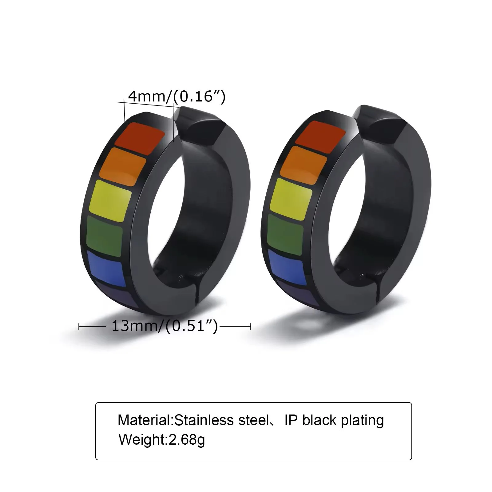 Rainbow Earrings, Clip-On - 4 mm (.16") wide  13 mm (.51") diameter
