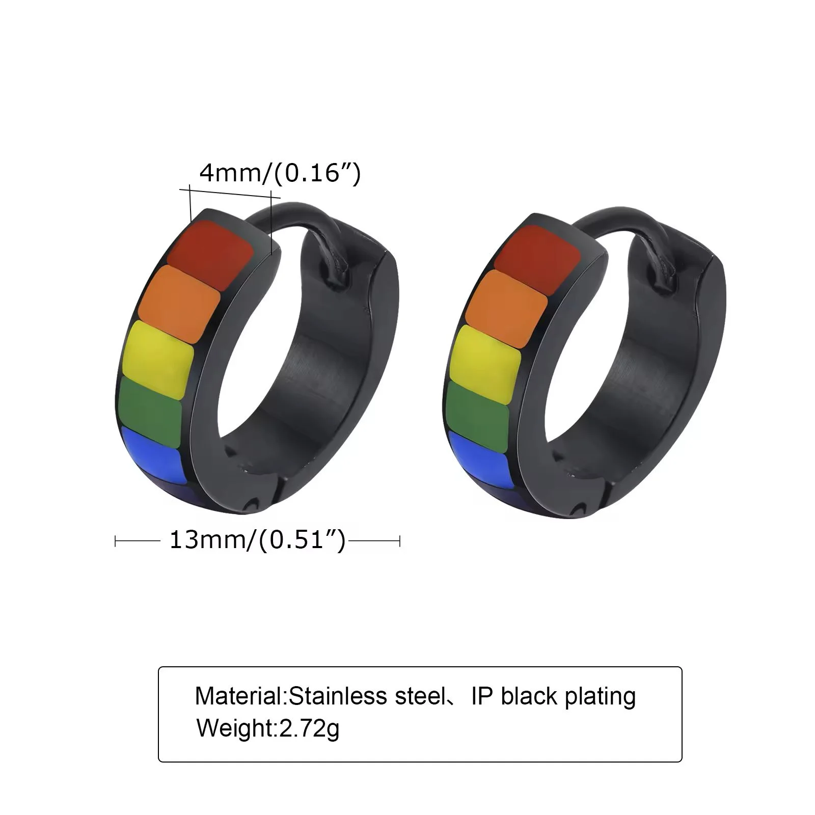 Rainbow Earrings, Pierced - 4 mm (.16") wide 13 mm (.51") diameter