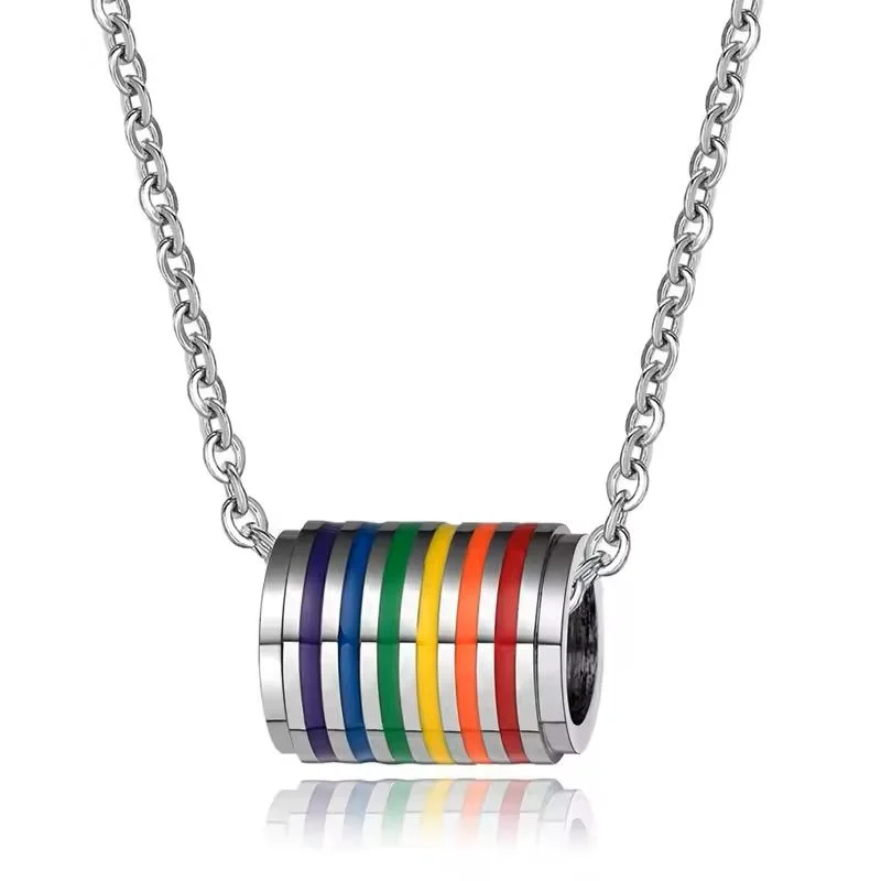 Pride Rainbow Cylinder Pendant Necklace with Chain