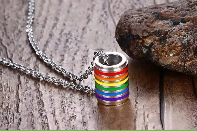 Pride Rainbow Cylinder Pendant Necklace with Chain