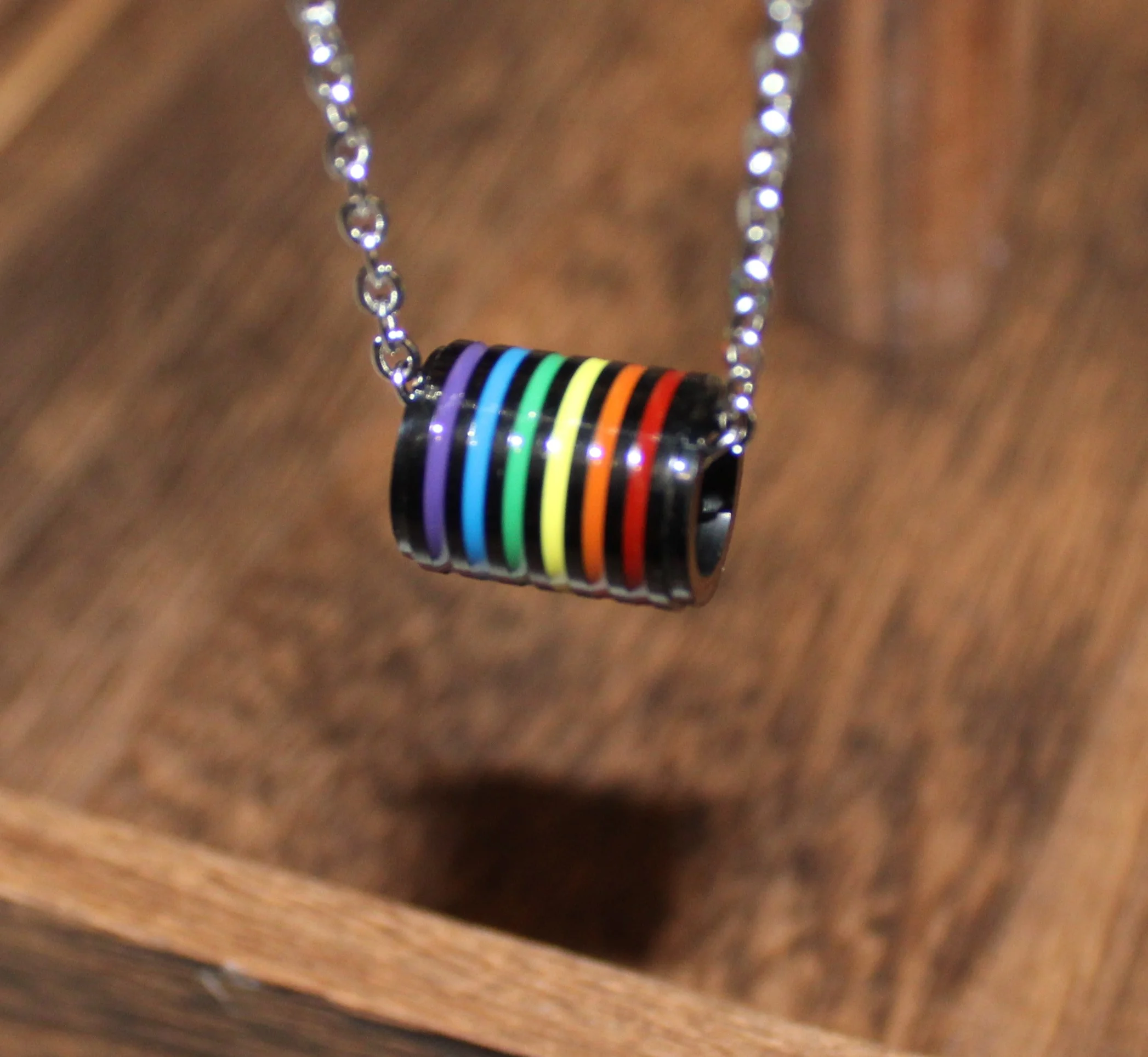 Pride Rainbow Cylinder Pendant Necklace with Chain