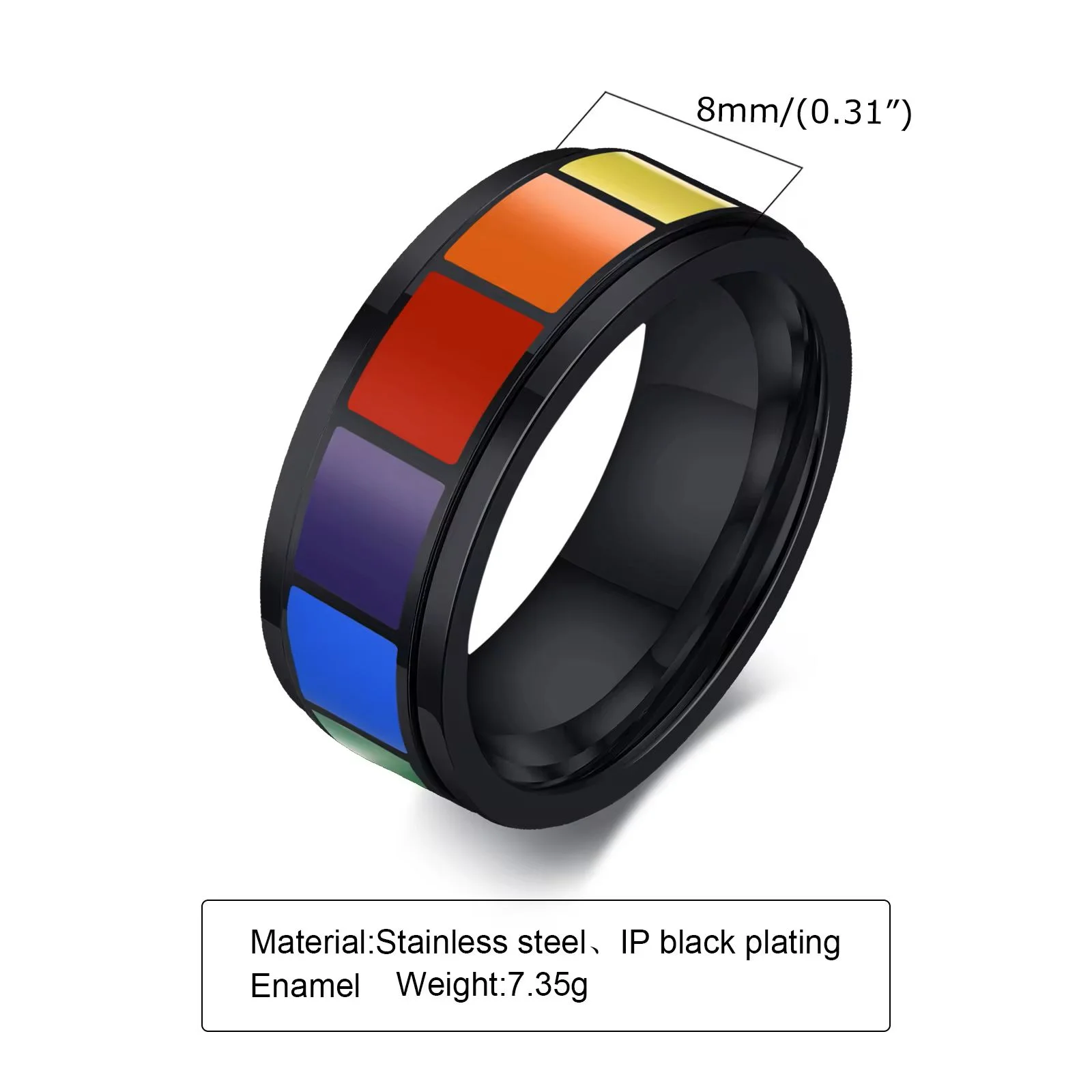 IP Black Plated Steel Rianbow Spinner Ring