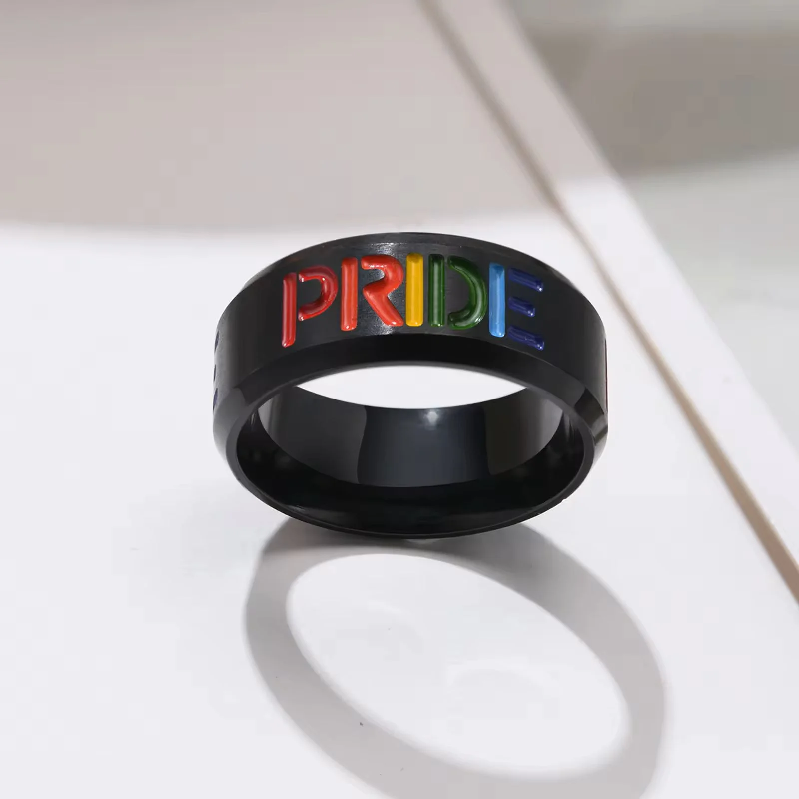 Black on Steel "Pride" Ring on edge