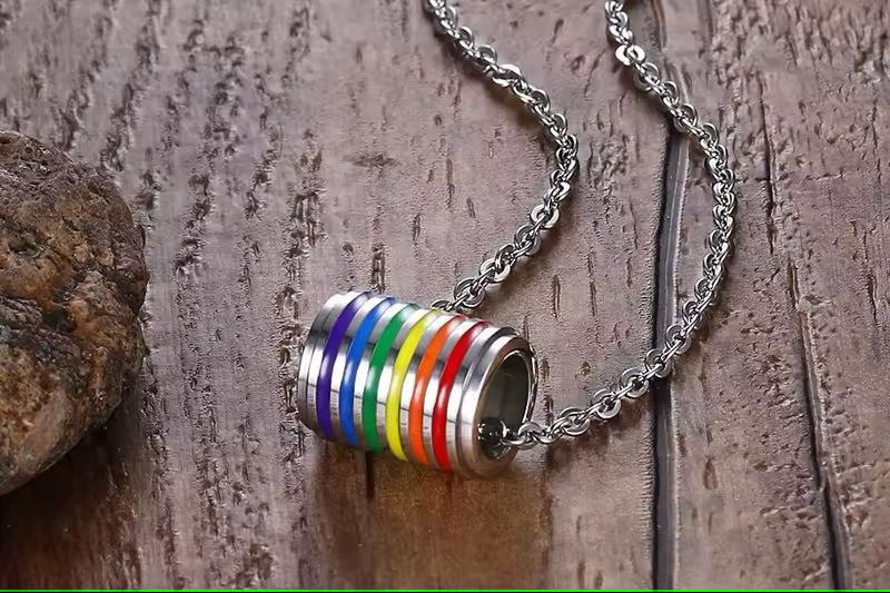 Pride Rainbow Cylinder Pendant Necklace with Chain