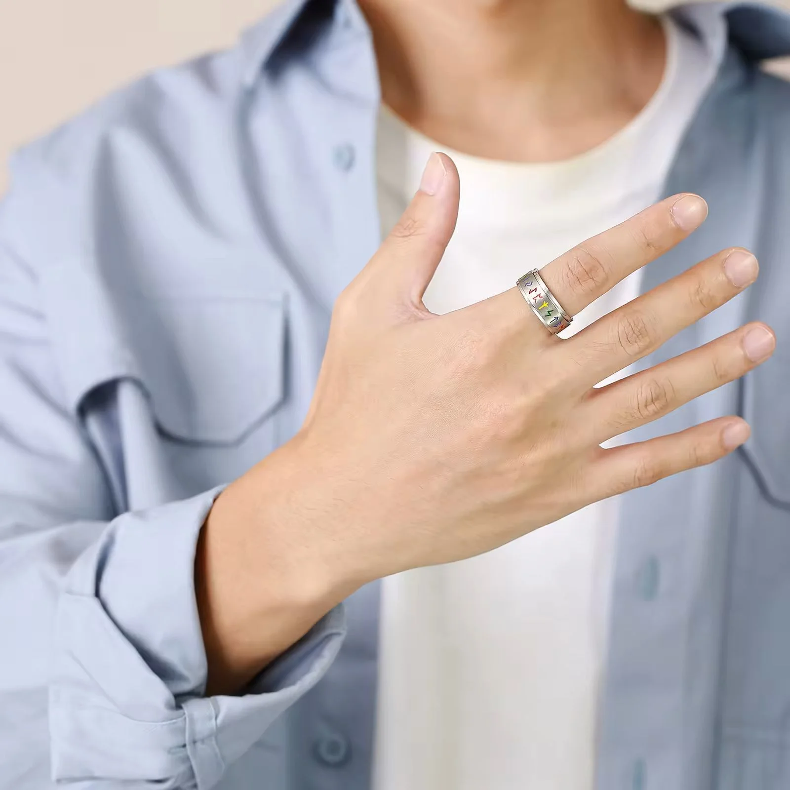 Norse Rune Pride Ring on hand