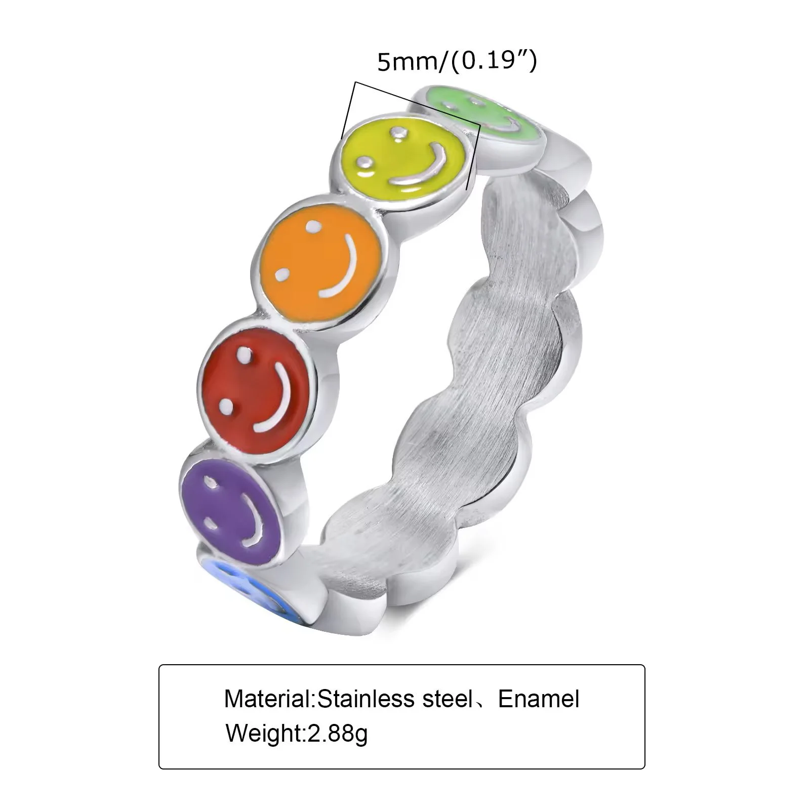 Smiling Rainbow Ring with details: 5mm wide, material: Stainless, Enamel. weight ~2.88g