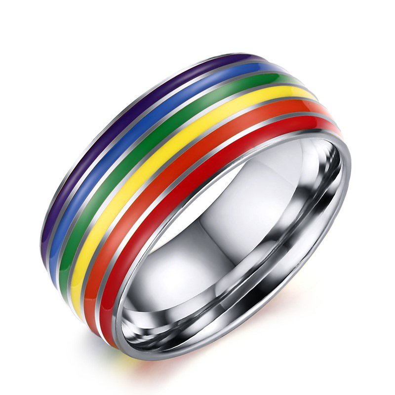 Stainless Steel Rainbow Pride Ring