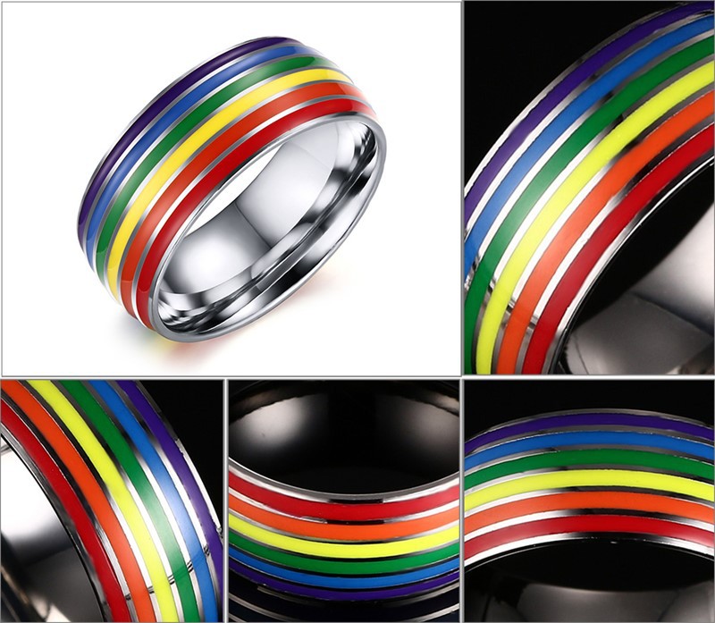 Stainless Steel Rainbow Pride Ring from various angles