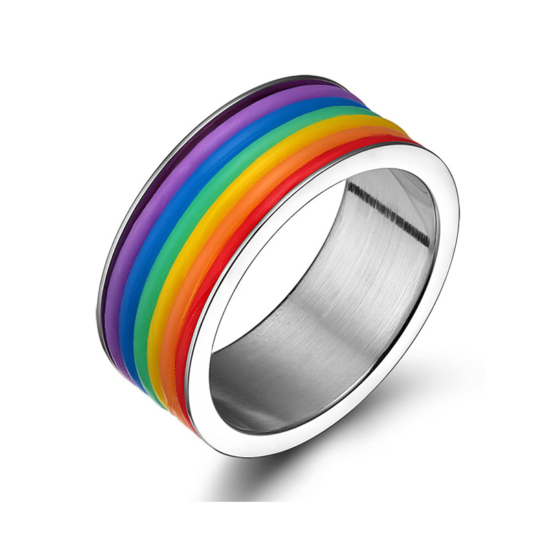 Rubber Wrap Rainbow Pride Ring - Stainless