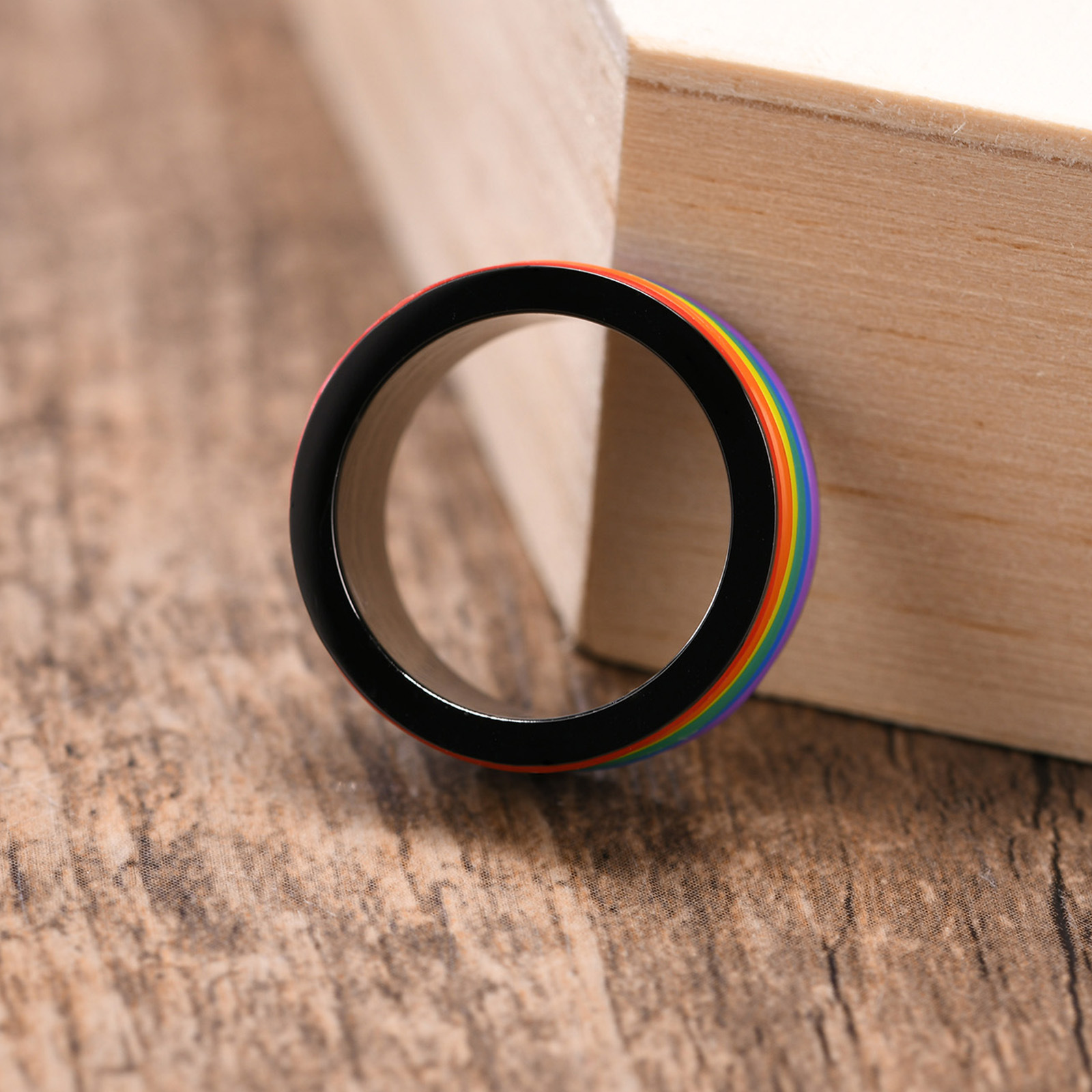Rubber Wrap Rainbow Pride Ring - Black