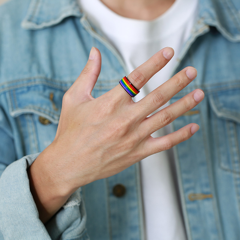 Rubber Wrap Rainbow Pride Ring - Black - On hand