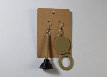 Wood Toilet Seat with Plunger Earrings