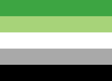 Aromantic Pride Flag: 5 horizontal stripes - dark green, light green, white, grey, black