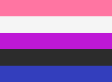 Genderfluid Pride Flag: 5 horizontal stripes, pink, white, purple, black, blue