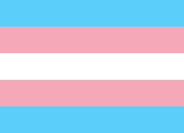 Trans Pride Flag: 5 equal sized horizontal stripes baby blue, pink, white, pink, baby blue
