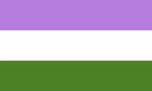 Genderqueer Pride Flag: Three equal horizontal stripes: Purple, white, green